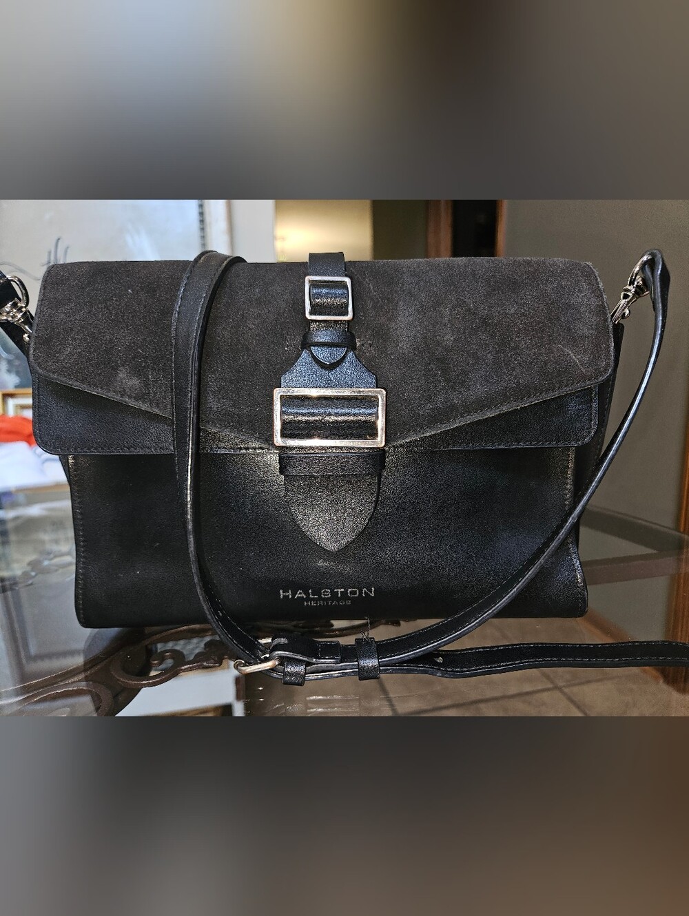 Halston Heritage Black Leather & Suede Small Crossbody Bag